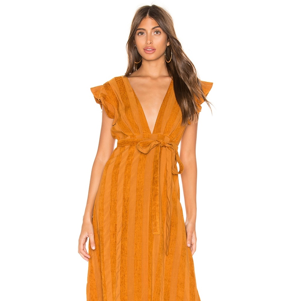 Line & Dot - Brynn Deep Plunge Dress in Caramel